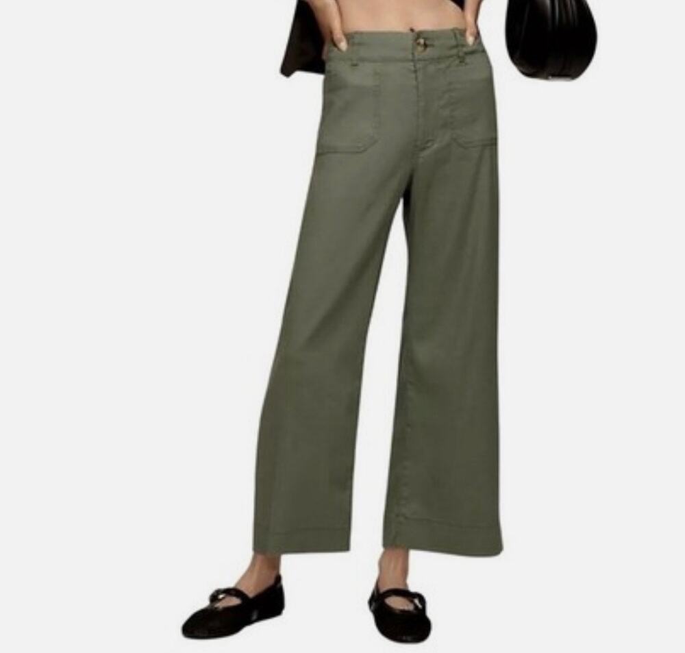 Maeve by Anthropologie The Colette Wide-Leg Cropped Pants Olive Green Size 30